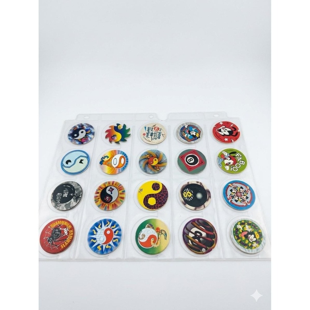 Vintage 1990s POG Milk Caps Lot of 20 w/ Collector Sheet Slammers Retro